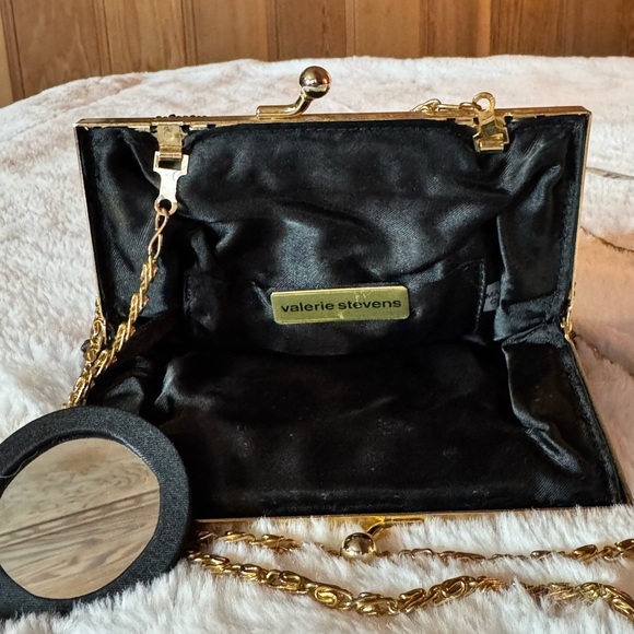 Valerie Stevens Black Beaded Evening Clutch with Gold Chain Strap - Picture 3 of 4